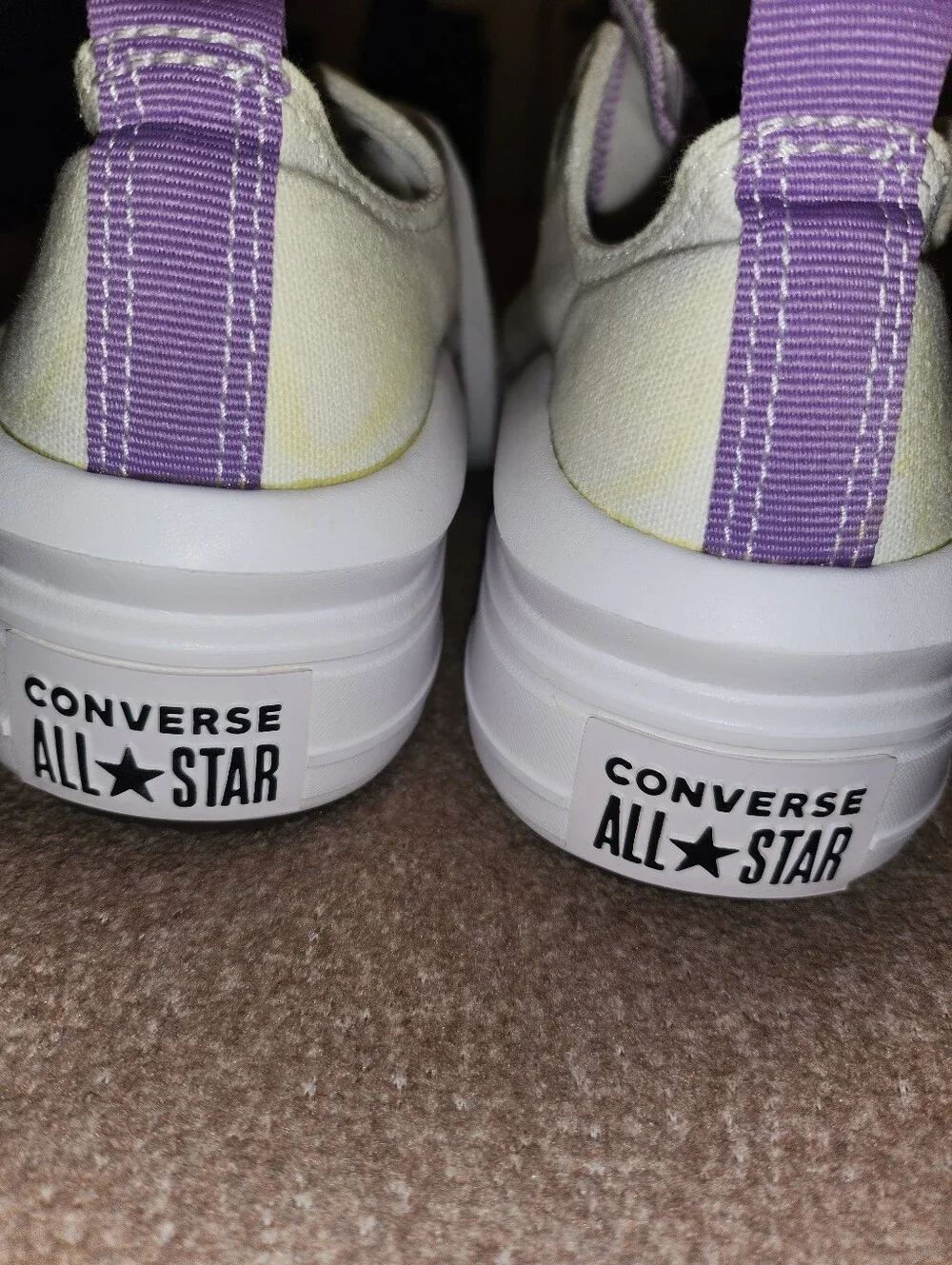 Converse Platform Slip-On Sneakers in Cream with Purple Pull Tab